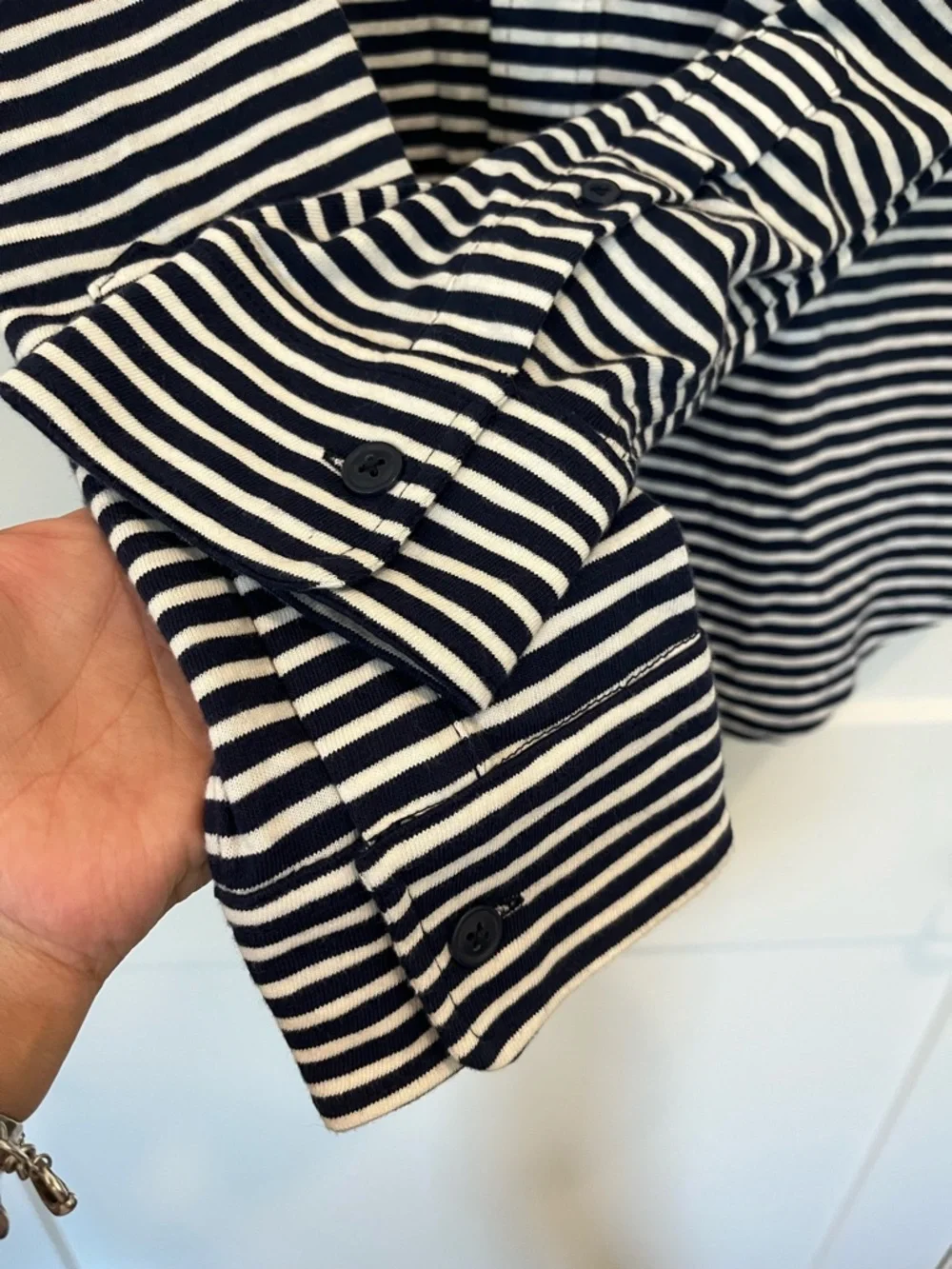 J Crew stripped cotton coastal nautical preppy stretchy office long sleeve shirt